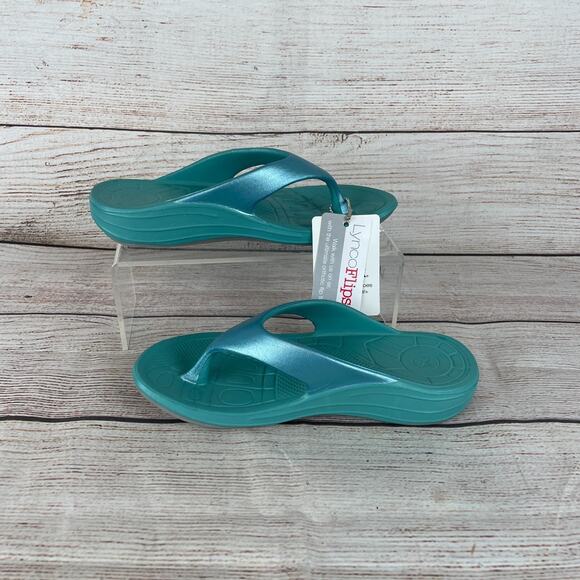 Aetrex Lynco Flips Women's Sz 5 Flip FLops Sandals Aqua Shimmer - Picture 2 of 10